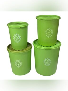 Vintage Tupperware Green Apple Canister Set of 4 1970s With Lids Nesting